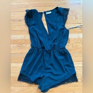 Navy Blue Lace Trim Romper